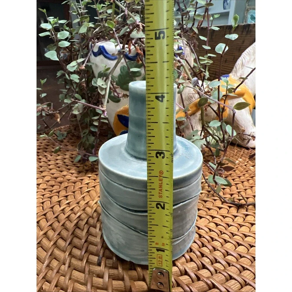 Studio Pottery Handmade Vase, Green , Boho, Hippie, Single Flower